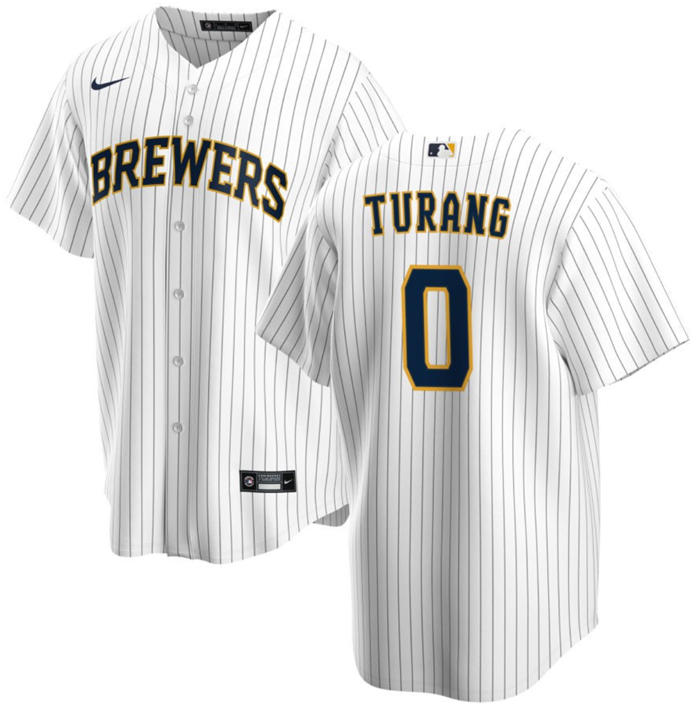 Men's Milwaukee Brewers #0 Brice Turang Cream Cool Base Stitched Jersey